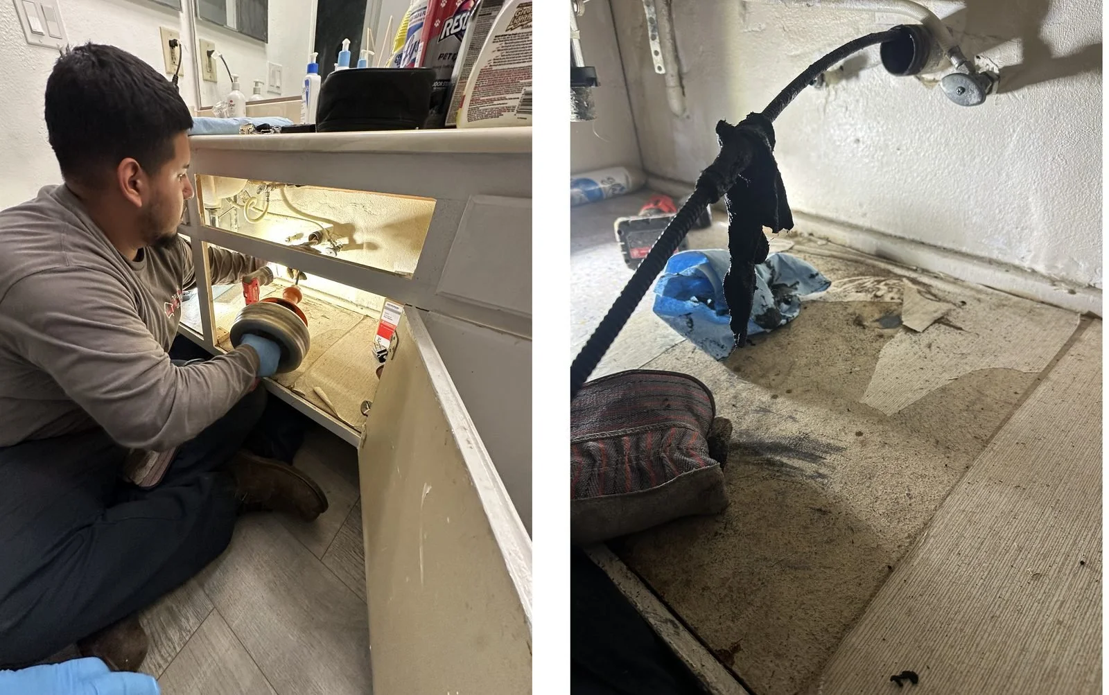 Ser Plumbing plumber pulling tools from the van for a kitchen call