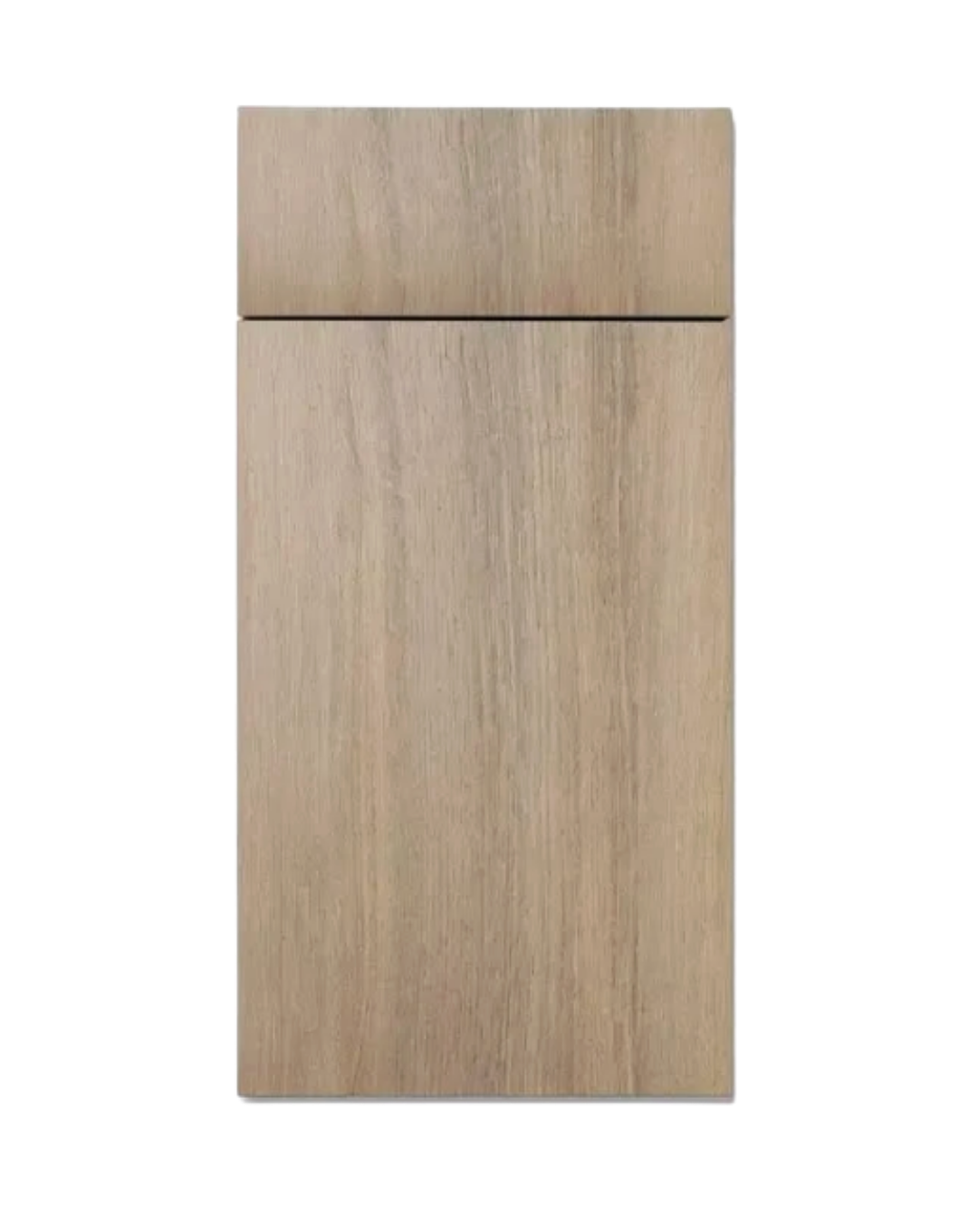 Slab style cabinet door, flat front with no panel detail