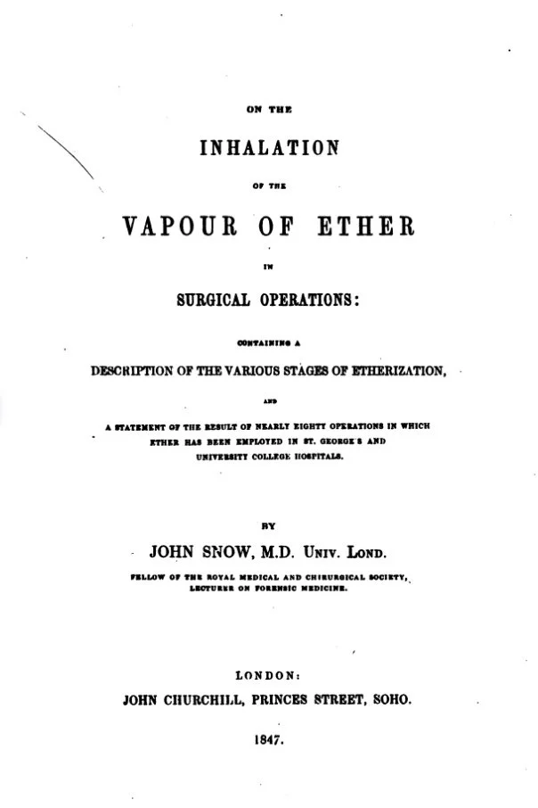 Title page of John Snow's On the Inhalation of the Vapour of Ether in Surgical Operations