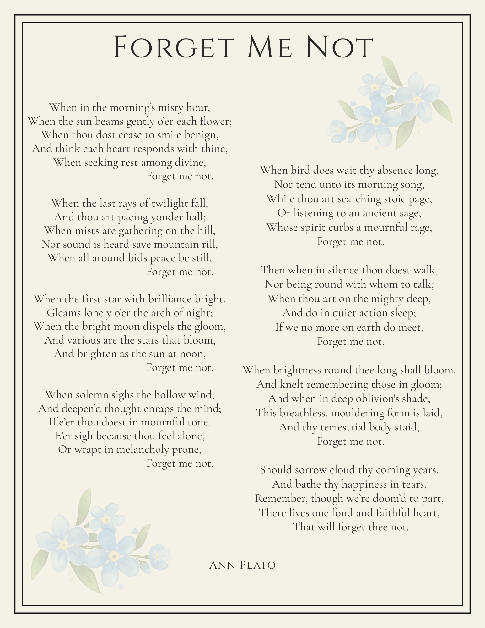 Forget Me Not by Ann Plato, literary companion to The Mercy of Forgetting