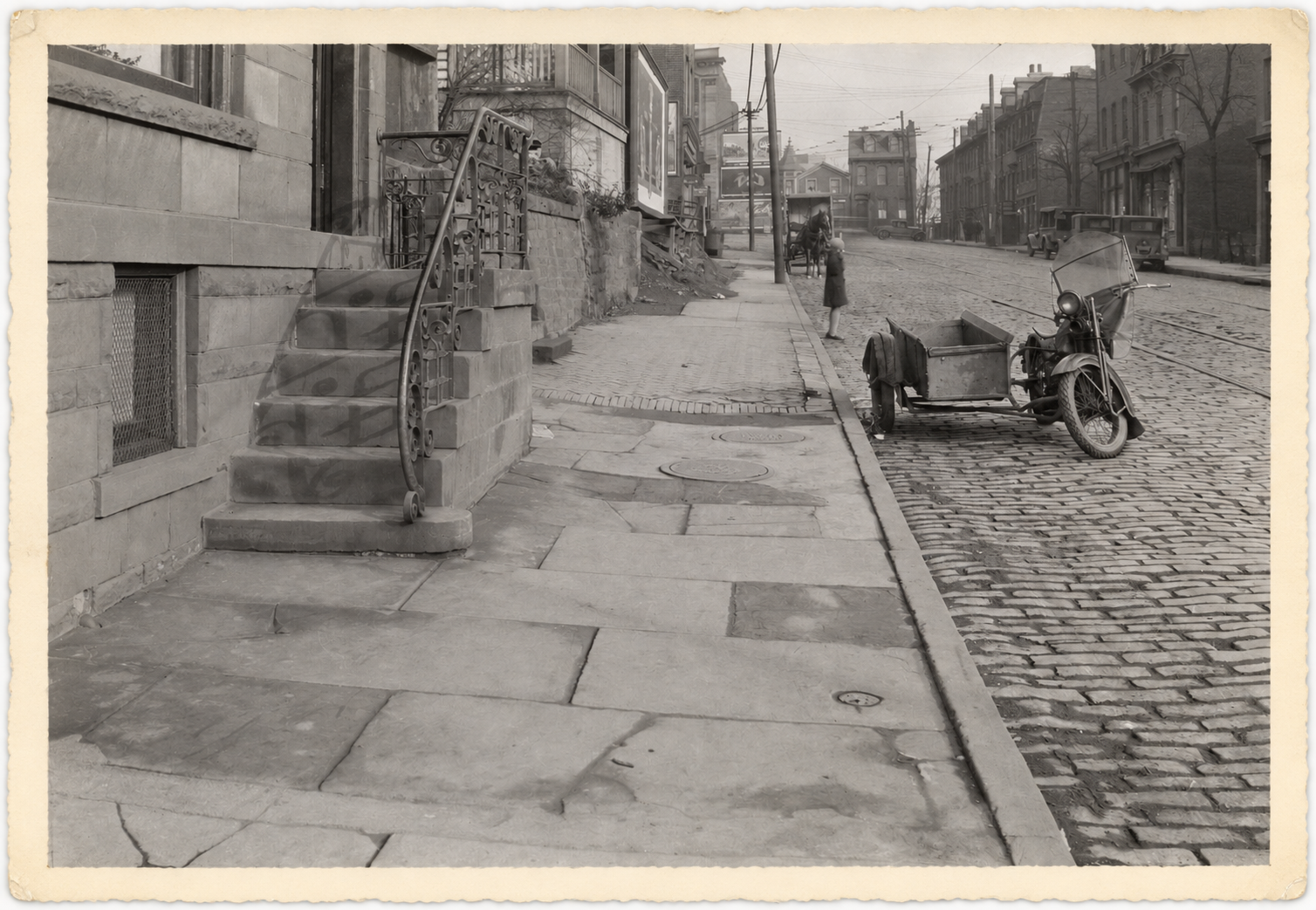 Historic Pittsburgh cobblestone neighborhood street