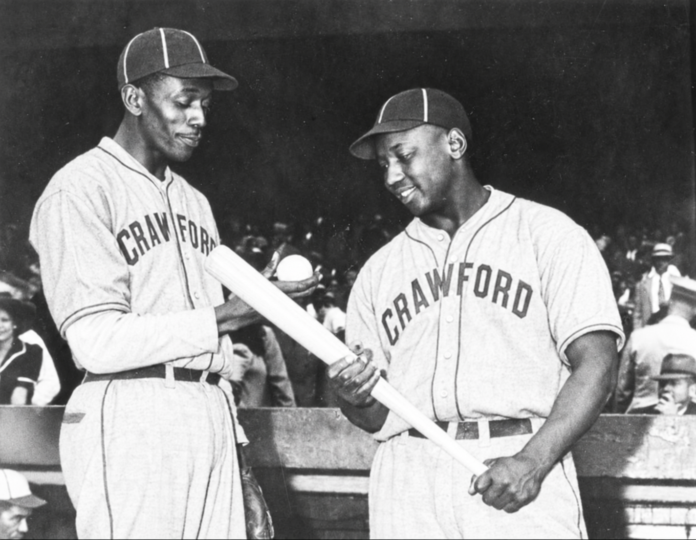 Josh Gibson and Satchel Paige in Pittsburgh Crawfords uniforms