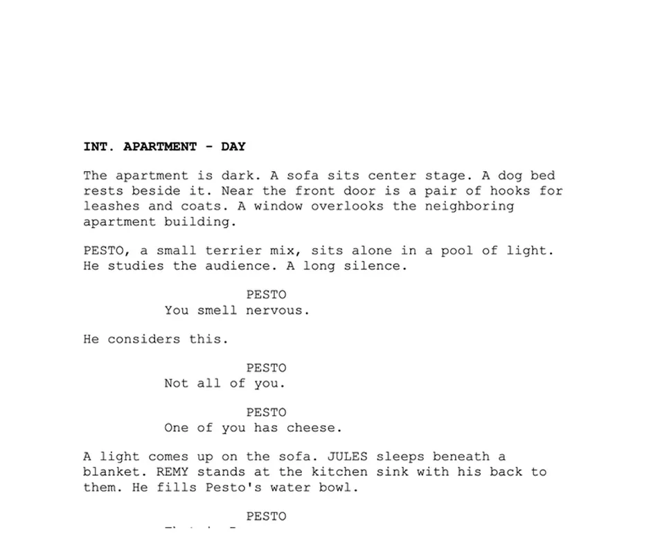 A scene after Quick Adapt, rebuilt as a screenplay in a new document