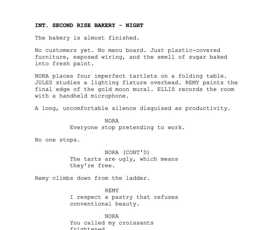 A screenplay page in Google Docs, before Quick Translate