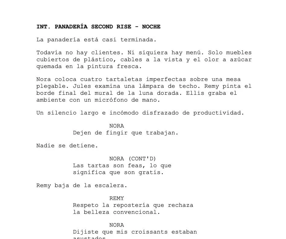 A screenplay page after Quick Translate, in Spanish and still in script format