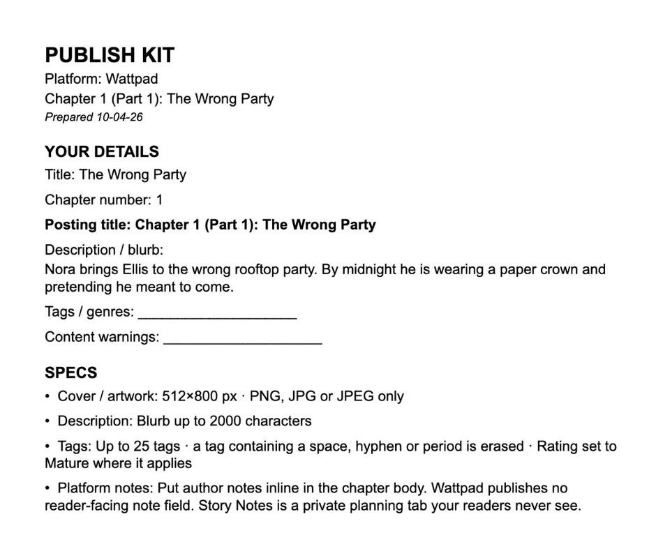 A Publish Kit for the same chapter, made by Quick Post in a new document
