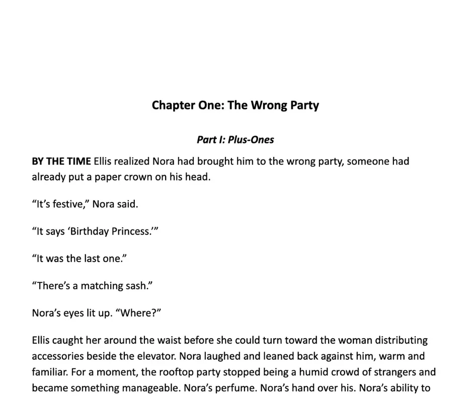 A web novel chapter in Google Docs, before Quick Post