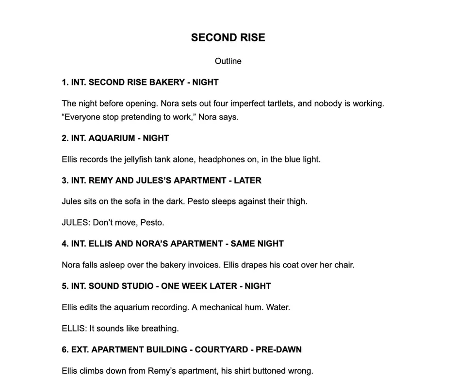 An outline in Google Docs, before Quick Craft