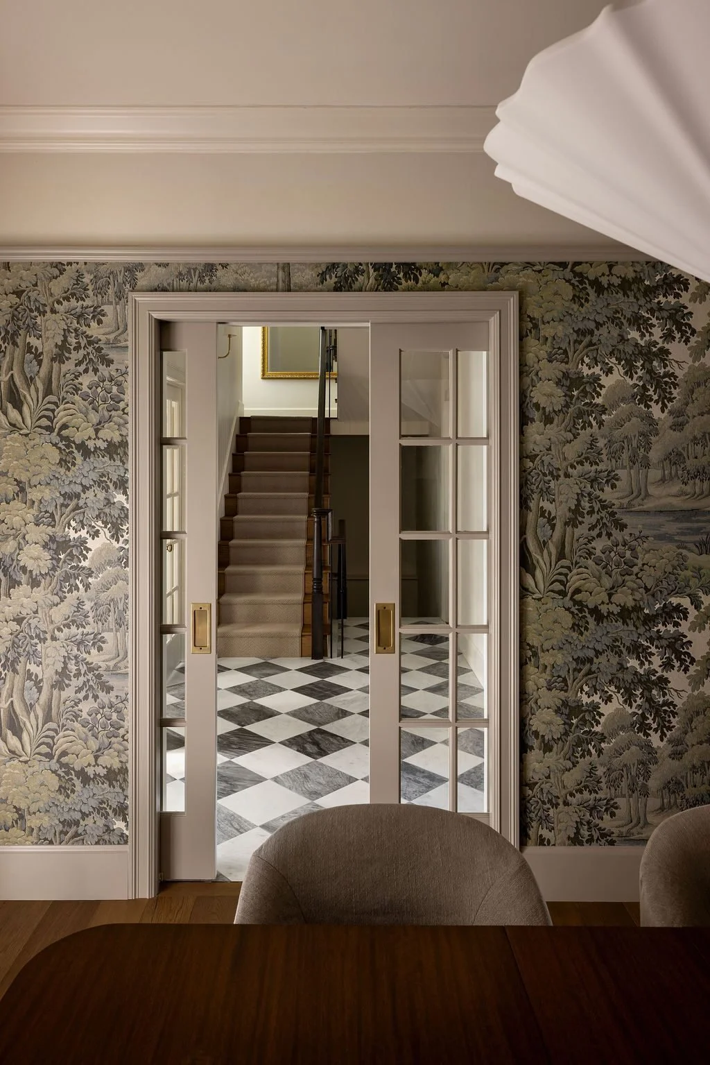 Wallpaper and the hall beyond