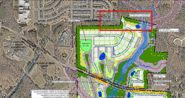Map showing Hawk Point cut-through in Briar Chapel