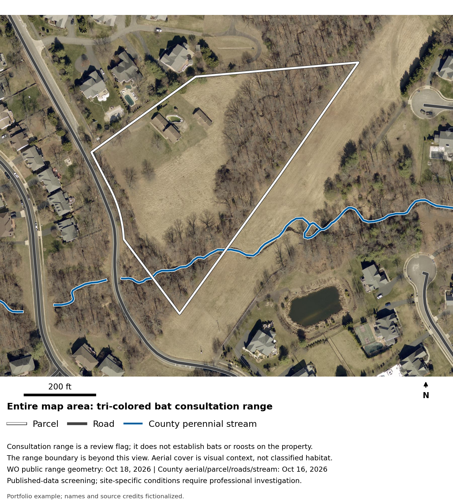 Oak Hollow: Habitat context and consultation-range coverage