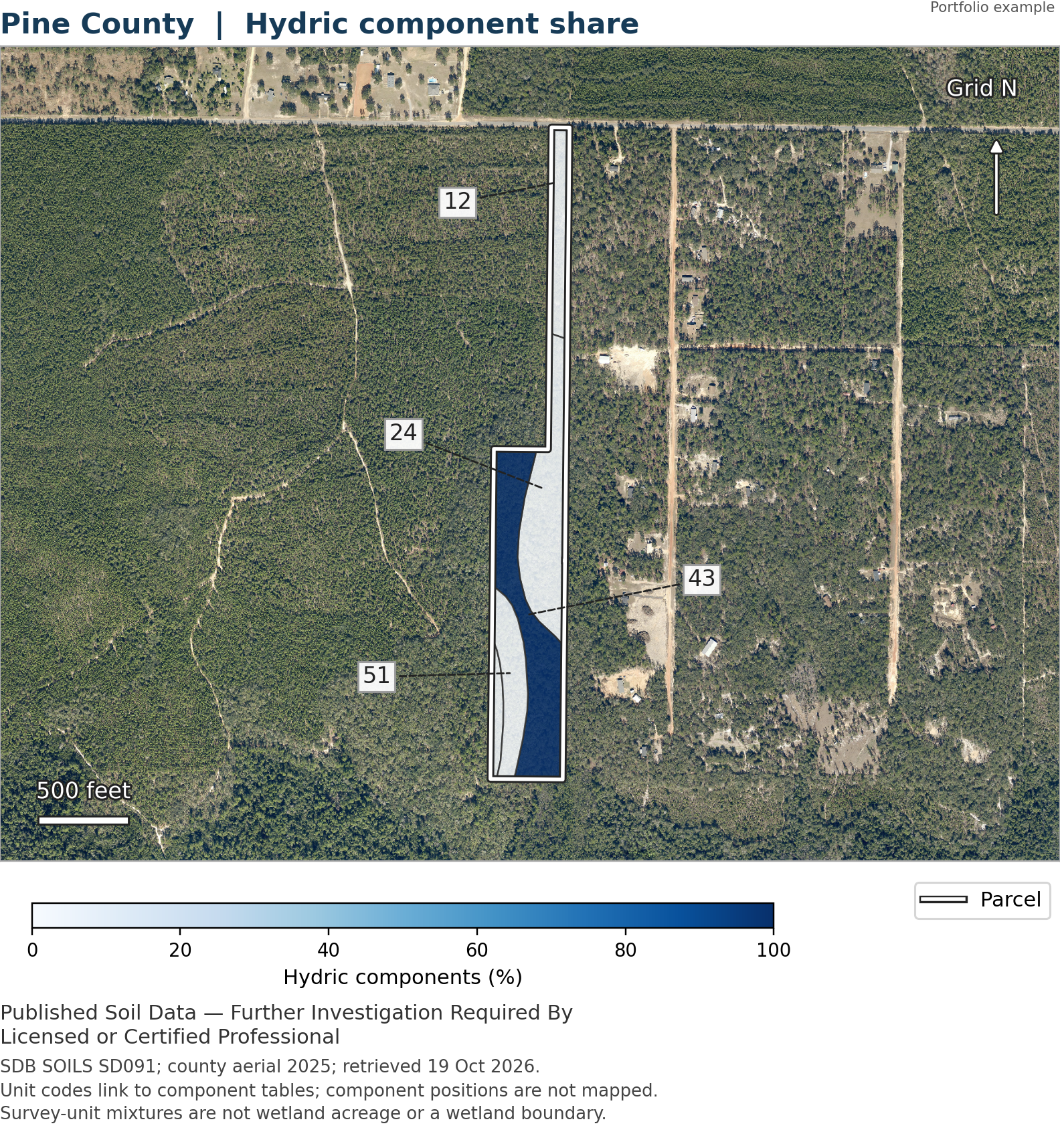 Pine County hydric soil component map.