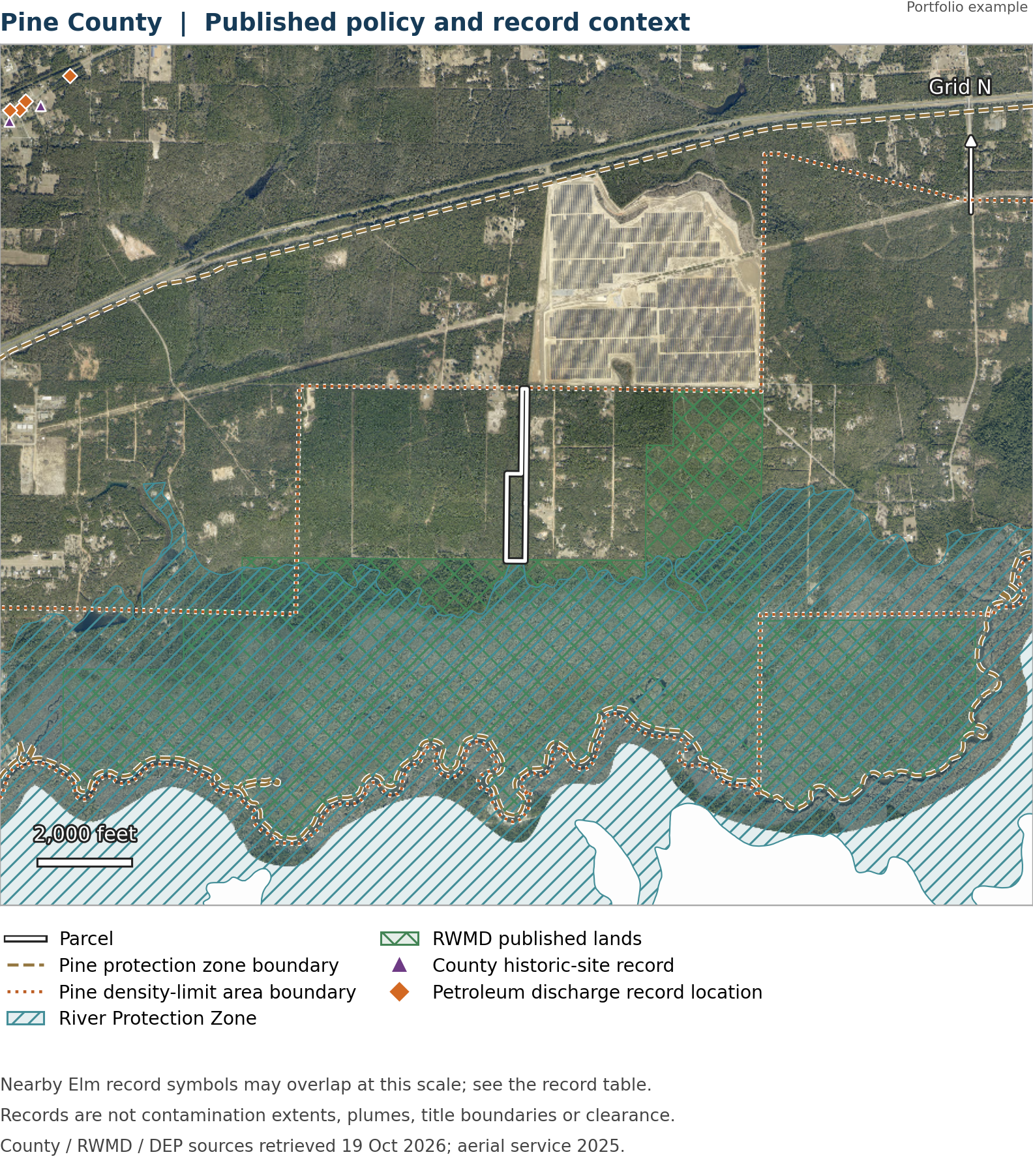 Pine County policy overlays and nearby special records map.