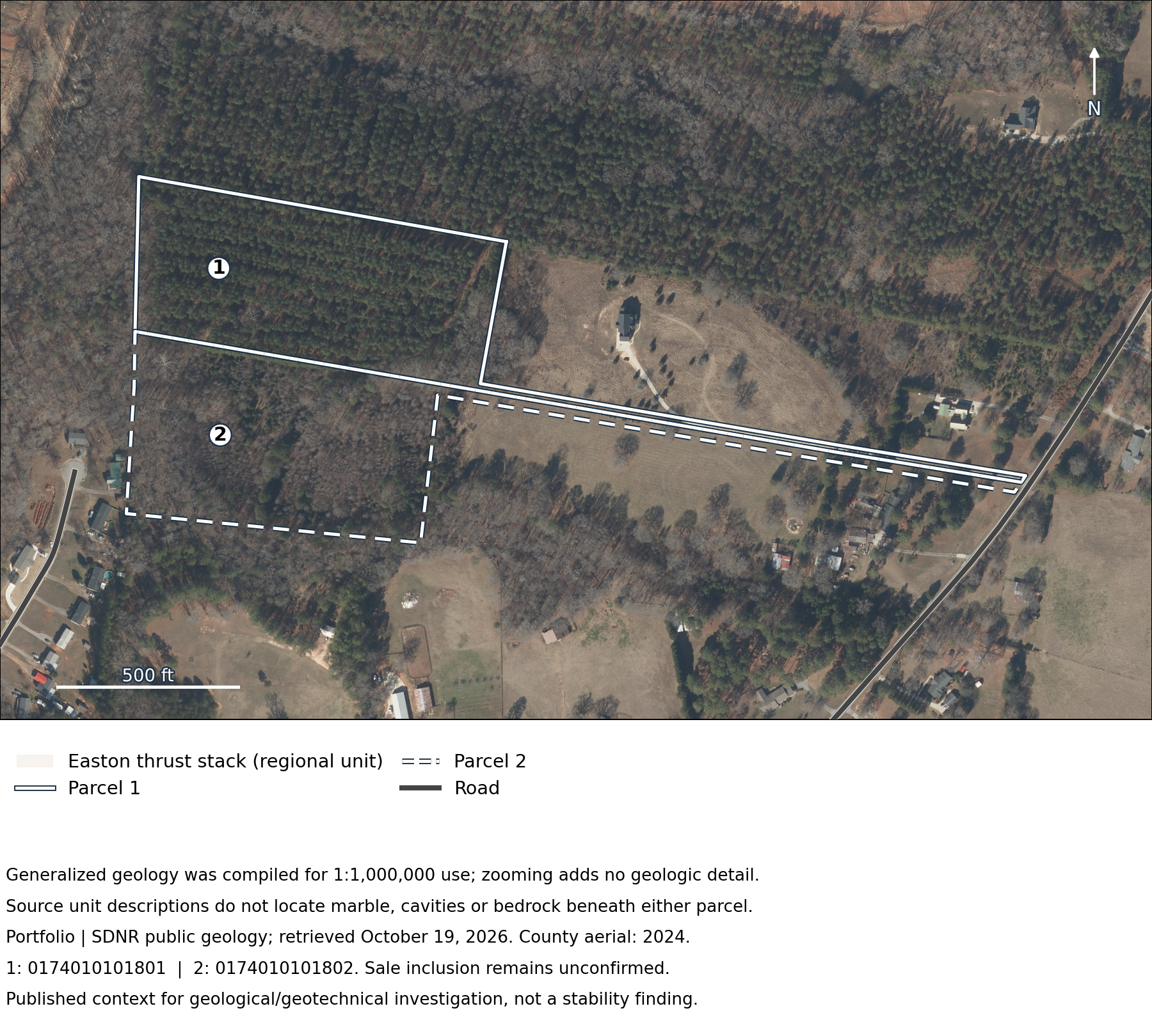 Pine Ridge: Parcel locations within regional geology