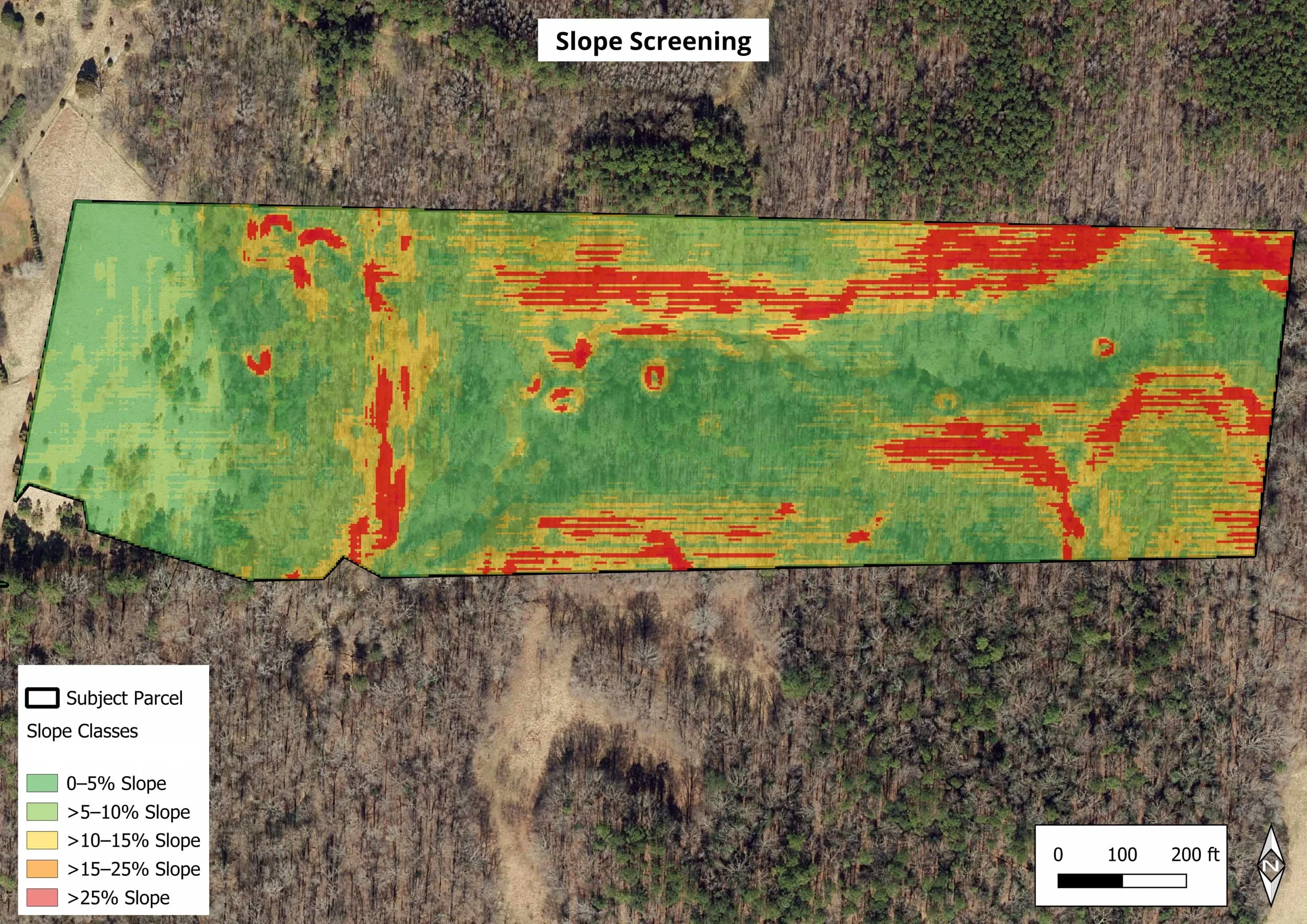 Exhibit 04: Parcel slope classes showing approximately 2.65 acres above 15 percent slope.