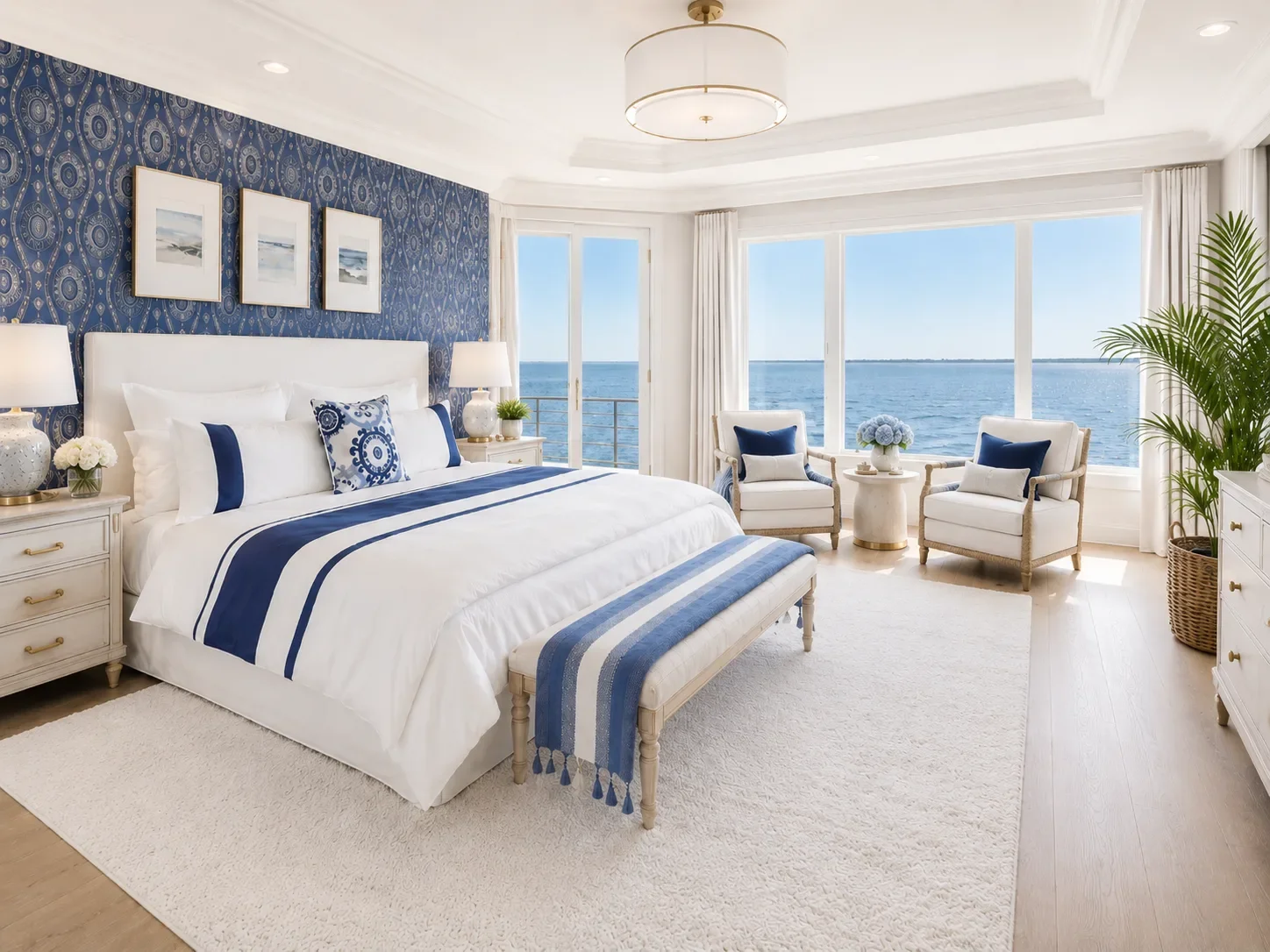 LaSata primary bedroom with bayfront windows