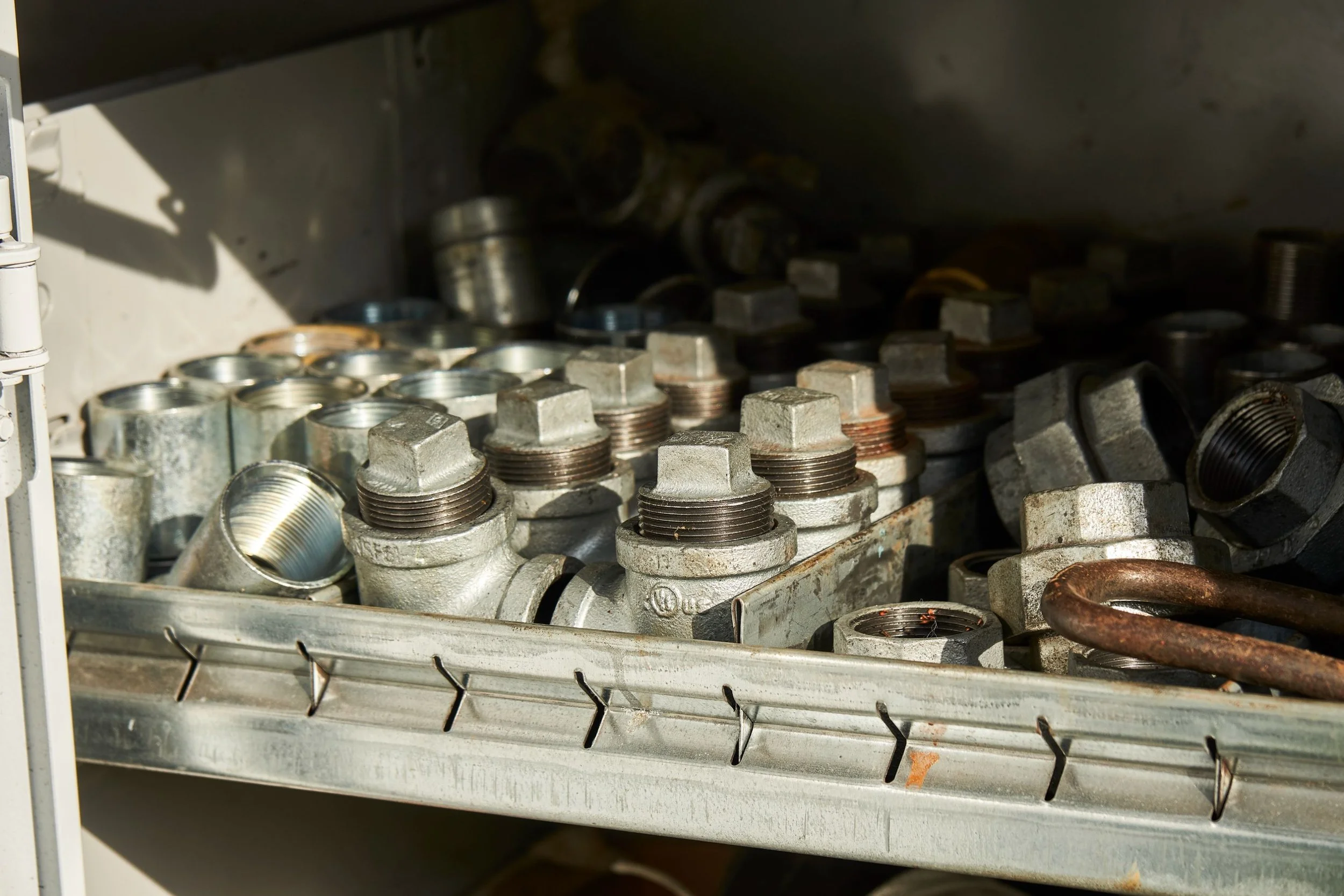 Brass and galvanised fittings stocked on the truck - Pump Repair Services, Orlando FL