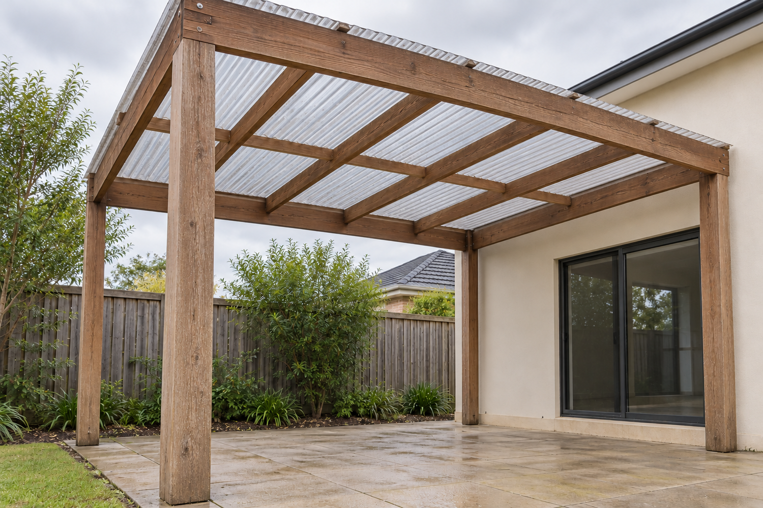 AI-generated illustration: Pergola washing after cleaning