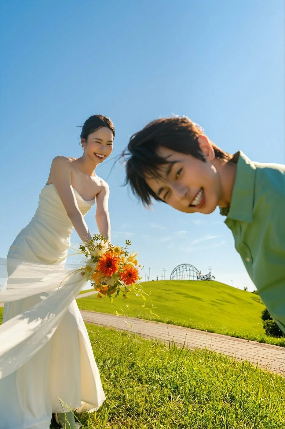 白幔與夕陽｜八里草地婚紗照｜Sophia Studio 台北婚紗攝影