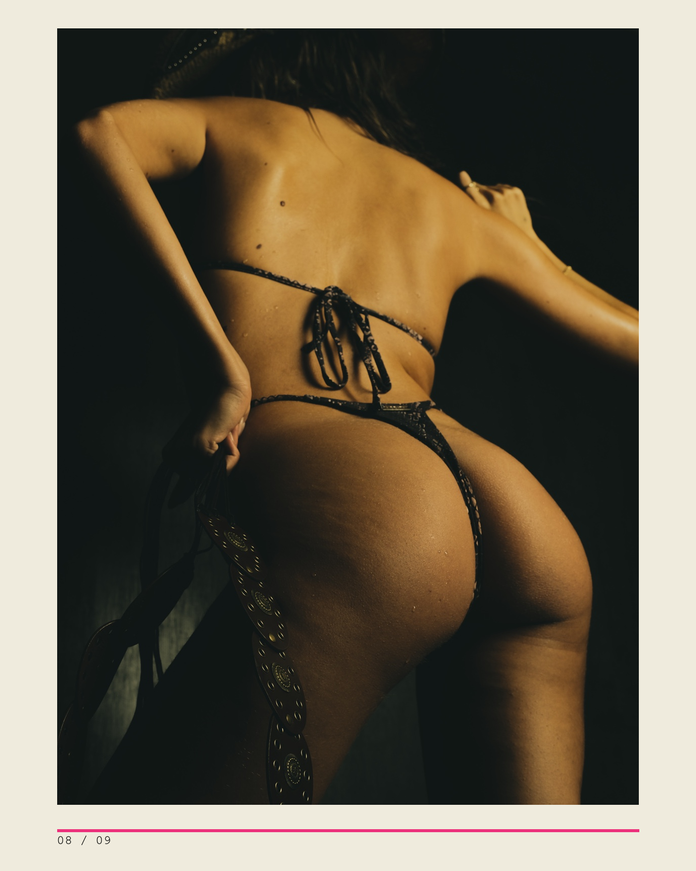 VITA BEATA SWIM VICE campaign: studio portrait showing the back and swimwear detail.