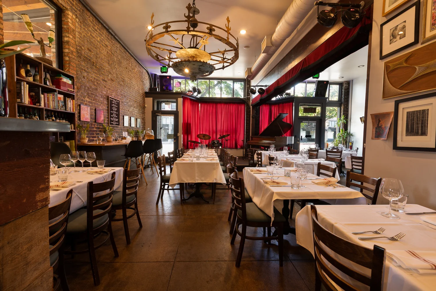 The dining room at Bacchus with its chandelier