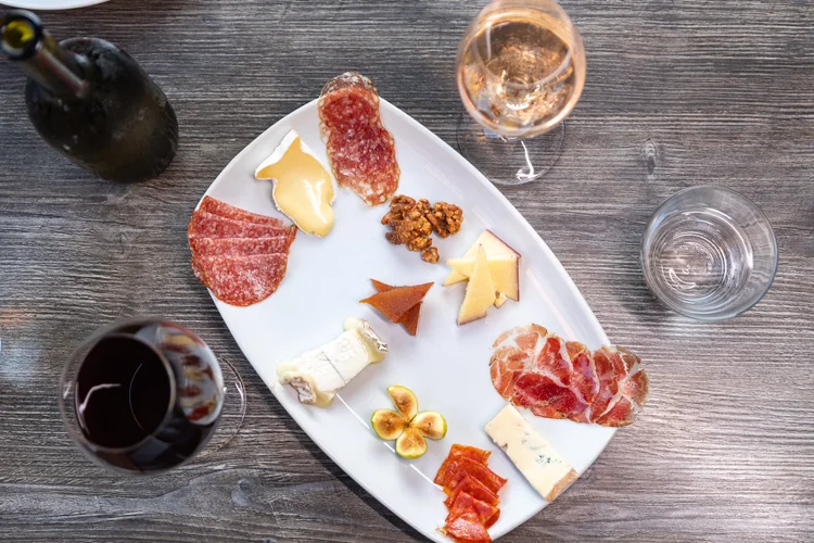 A charcuterie and cheese board