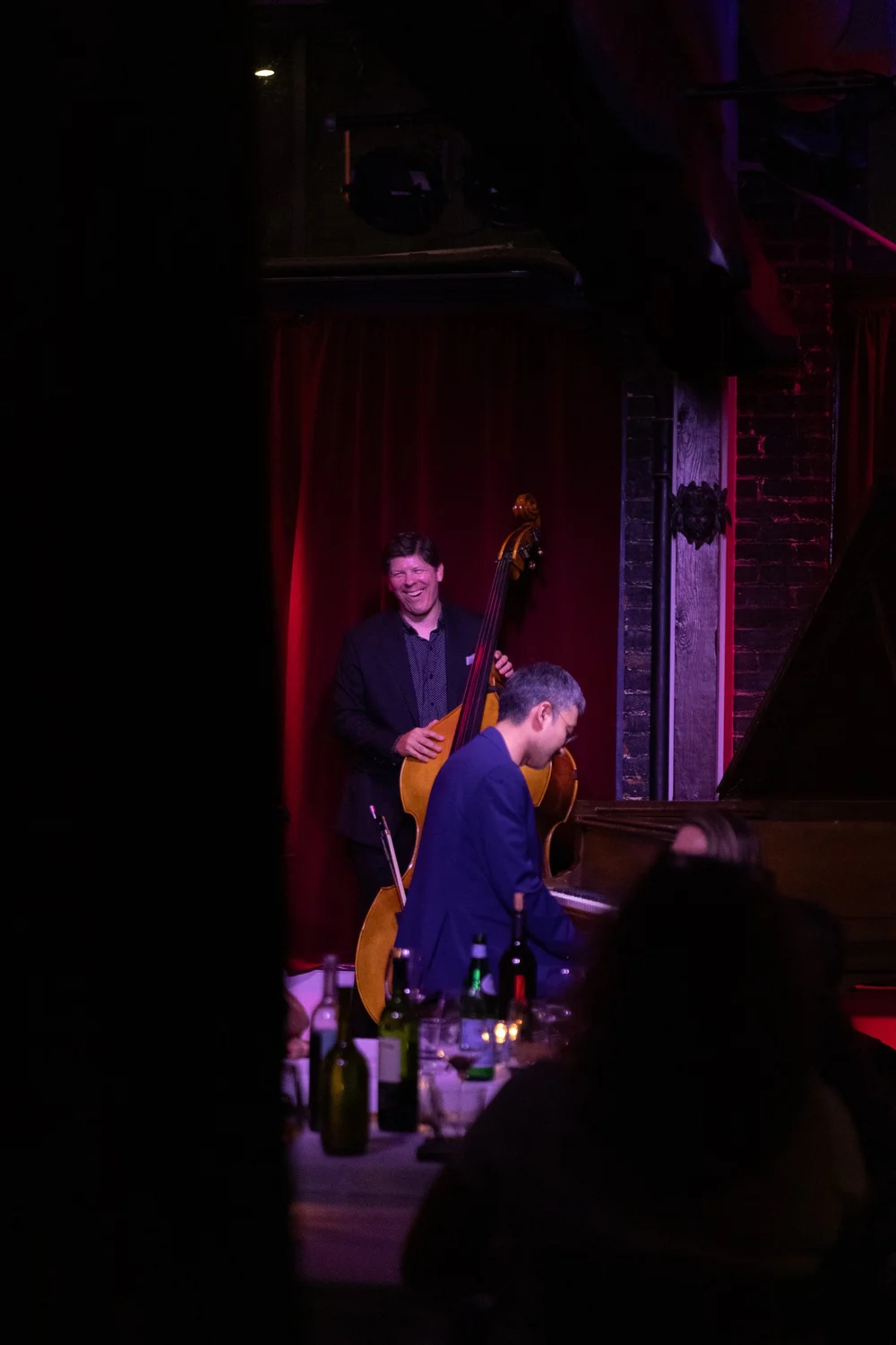 A jazz bassist performing at Bacchus