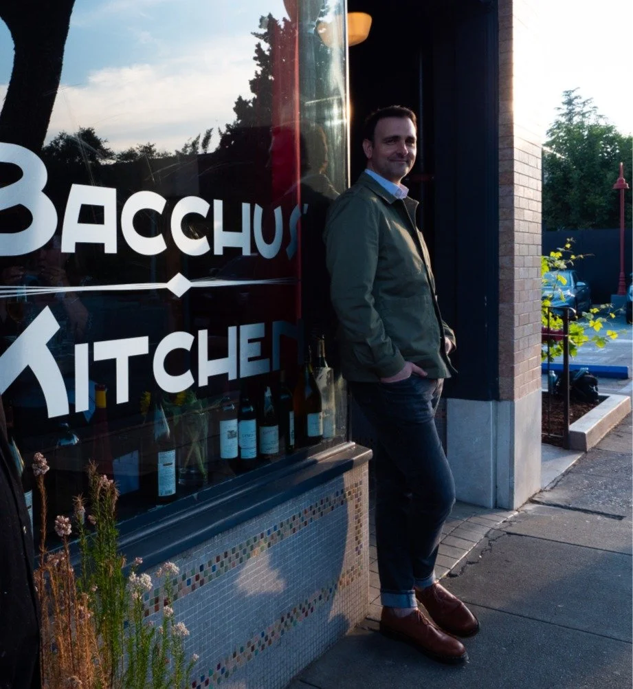 Maรฎtre B. Brandon outside Bacchus Kitchen + Wine Bar in Pasadena