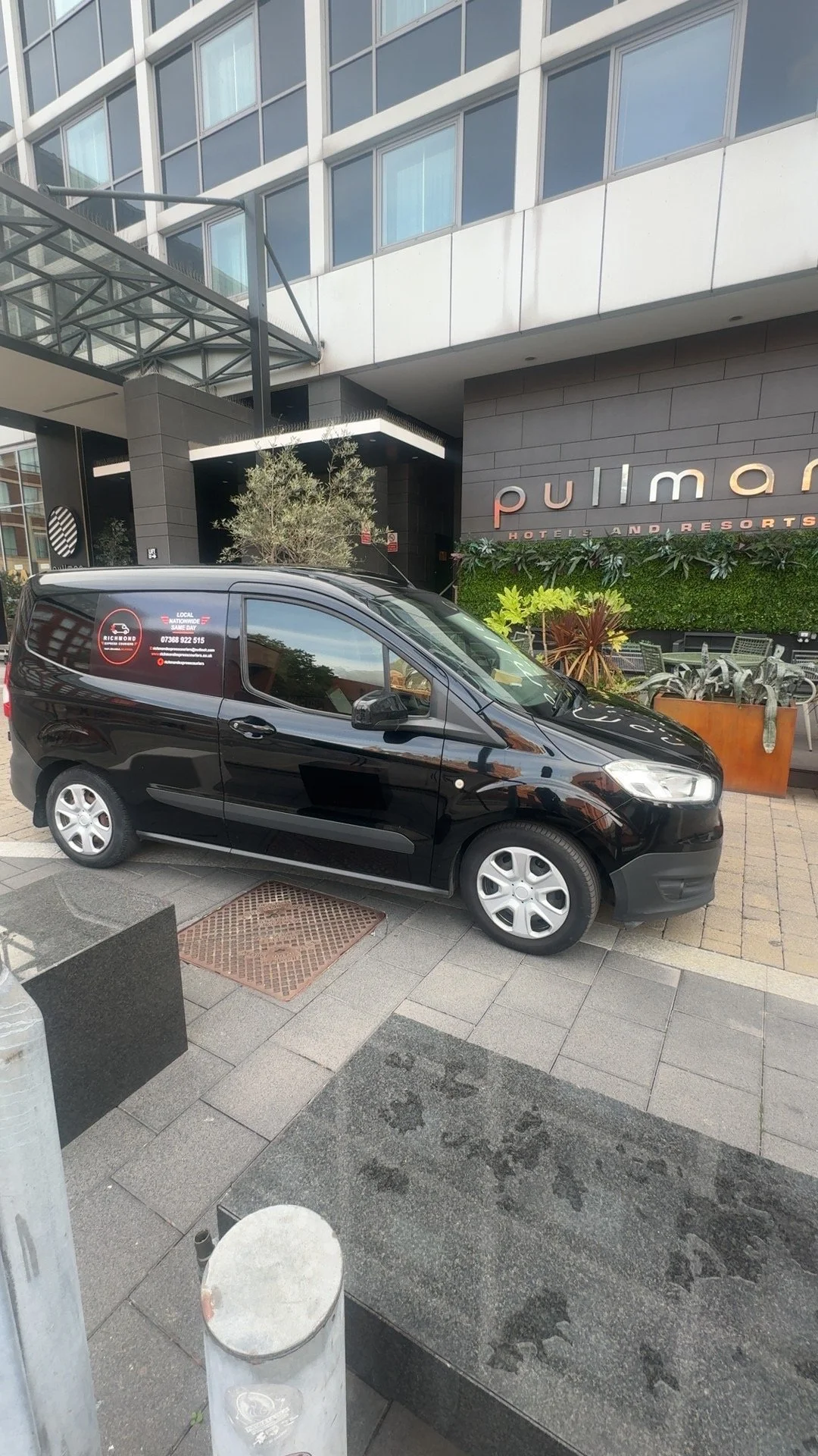 Richmond Express Couriers van outside the Pullman London St Pancras hotel