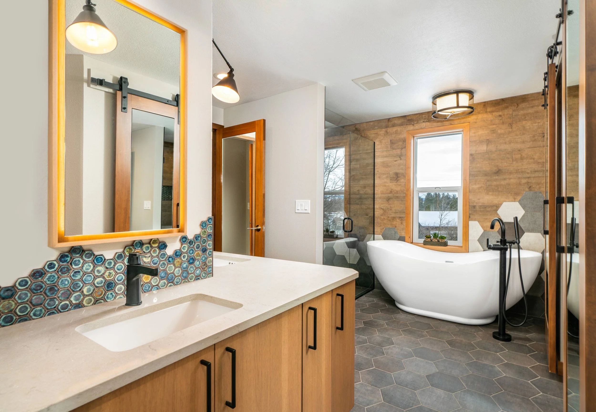Finished master bathroom tile work in a Spokane Valley home