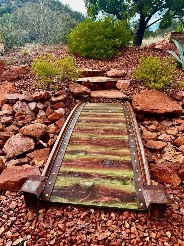 Wood boardwalk over rock terrain