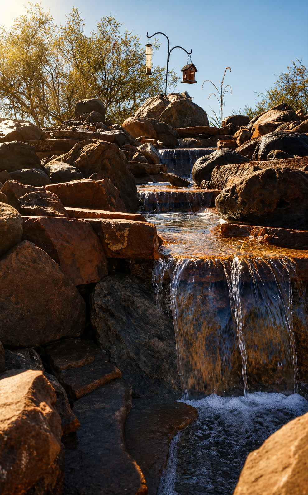 Water flowing over natural rock