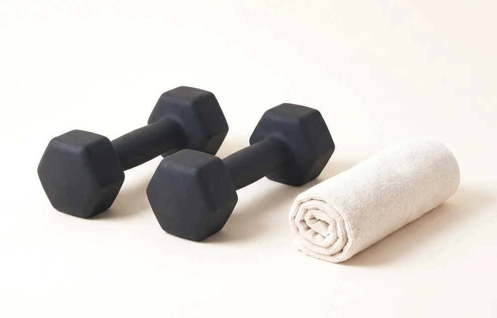 Dumbbells and towel