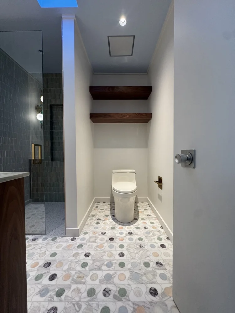 Shelves and mosaic floor — project view.