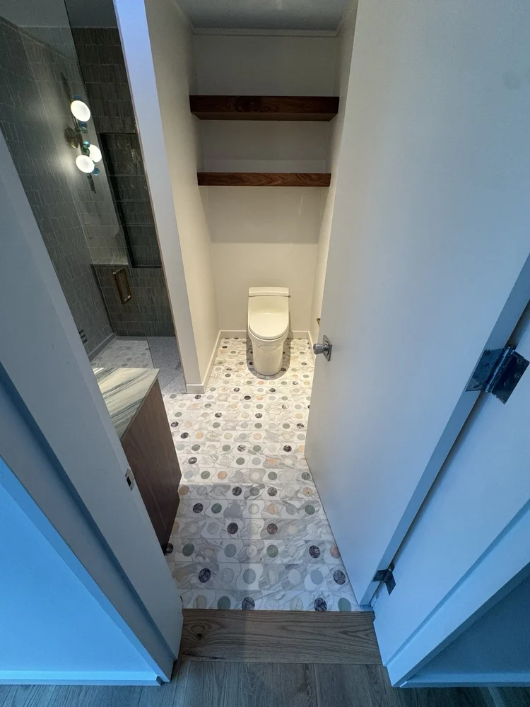 Shelves and mosaic floor — project view.