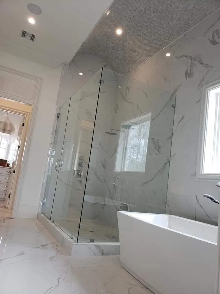 Large-format porcelain bathroom — EC Construction project photograph.