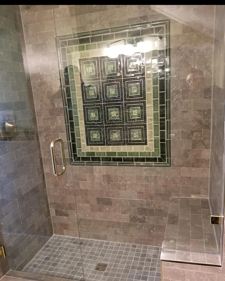 Decorative shower tile — EC Construction project photograph.