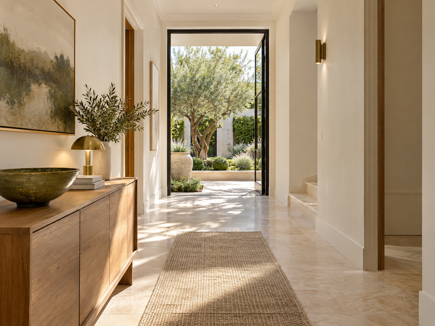 Illustrative welcoming residential hallway