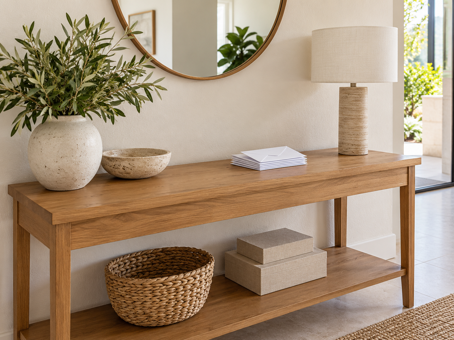 Mail placed neatly on a residential console