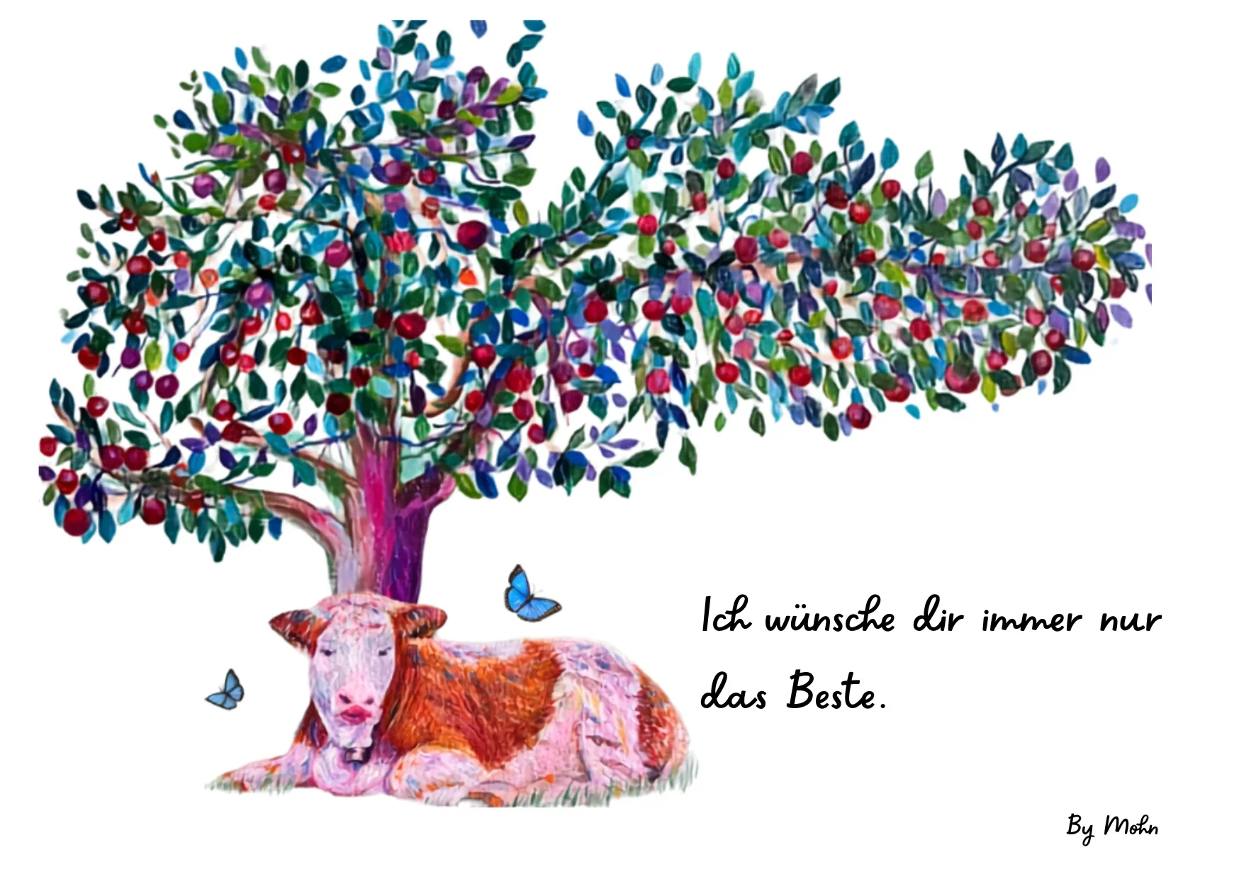 Switzerland Coaster — oil-print coaster of a cow resting under an apple tree