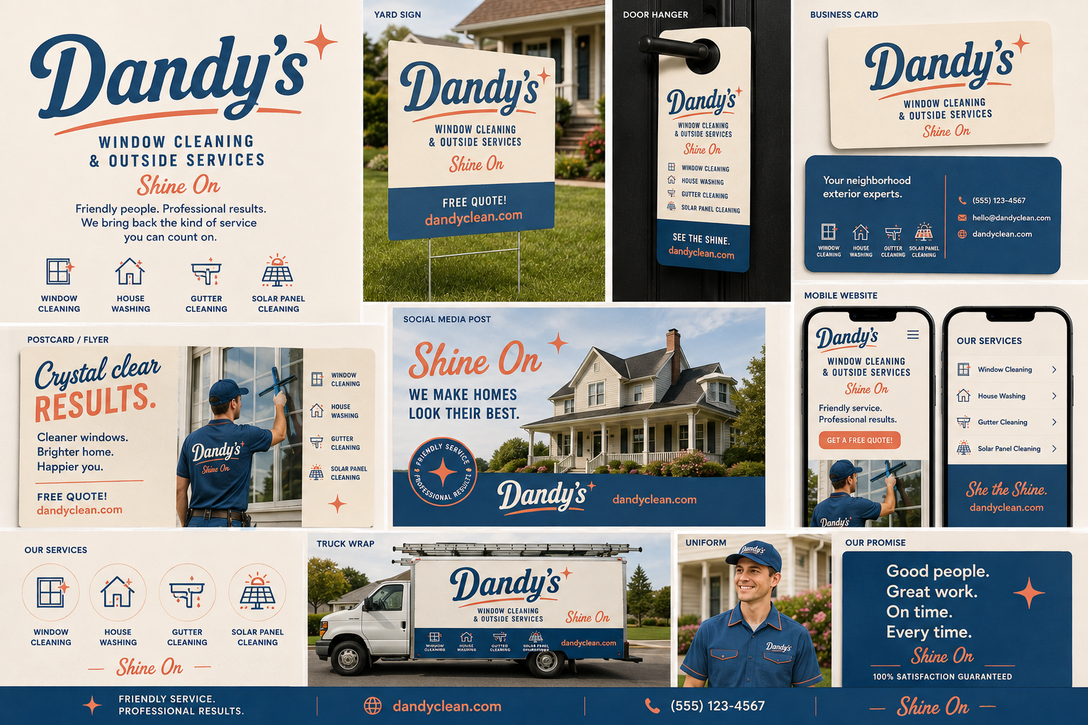 Dandy’s window-cleaning uniform and service concept from the supplied brand reference