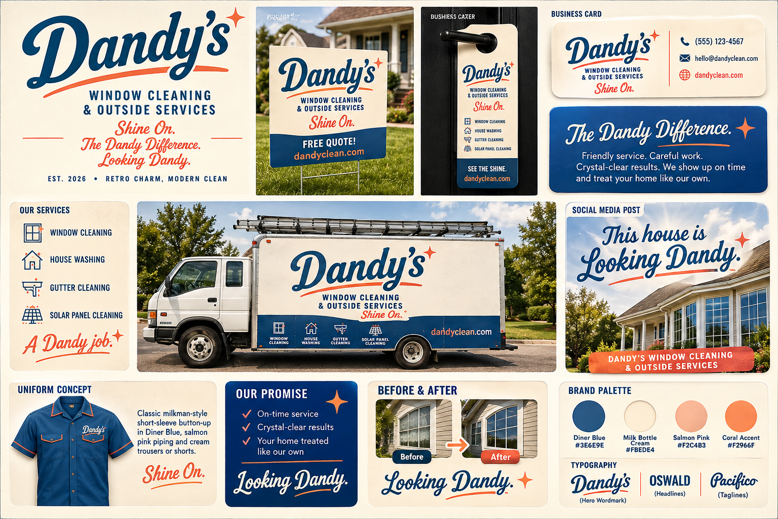 Dandy’s truck branding concept with a cream body, diner blue stripe and coral accents