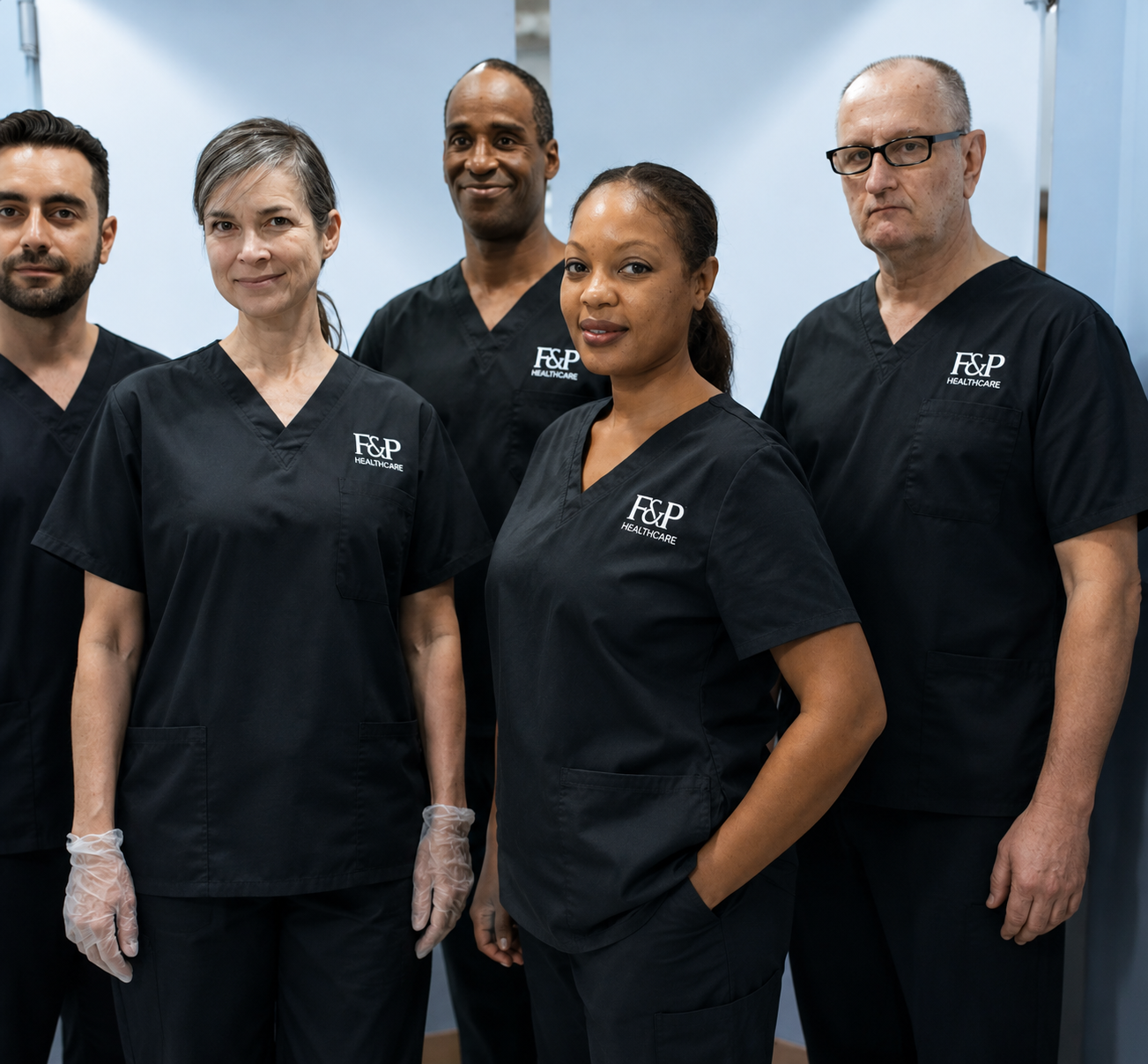 F&P Healthcare team in professional hospital uniforms