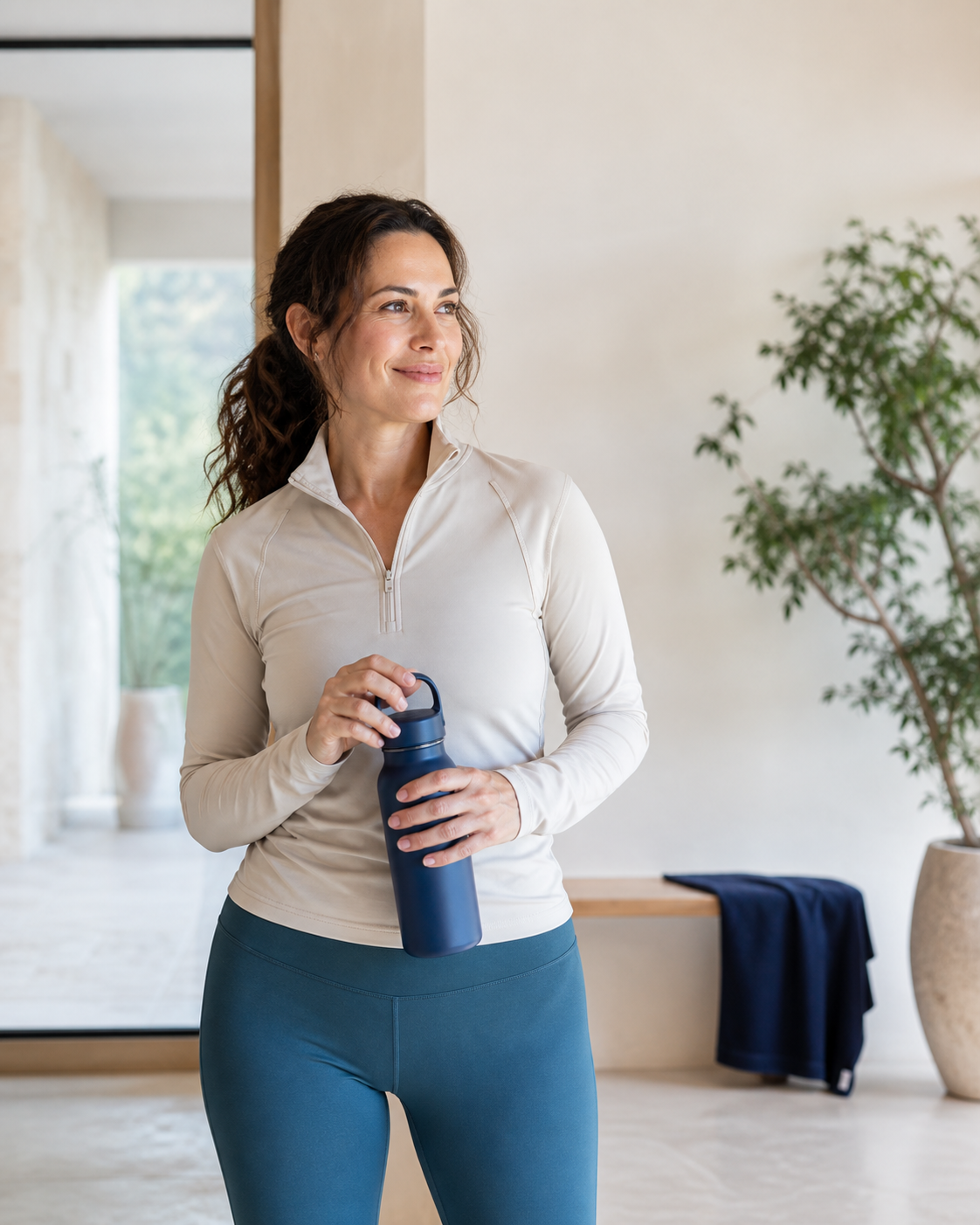 Woman in activewear taking a calm break after a morning workout