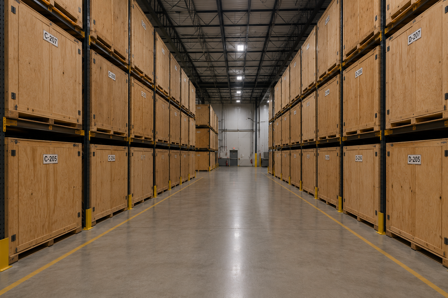 Storage racks at Vancouver Island Movers warehouse