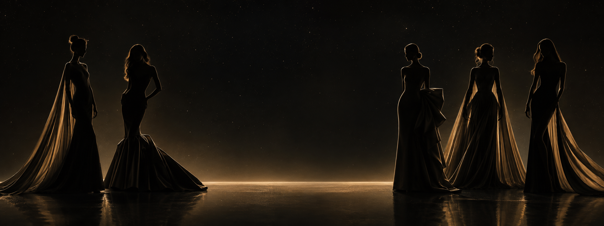 A cinematic study of five evening silhouettes in shadow