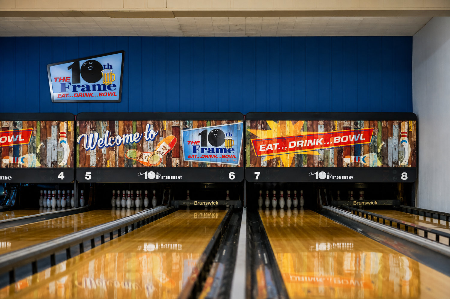 Inside The 10th Frame: lanes four through eight under the 10th Frame sign.