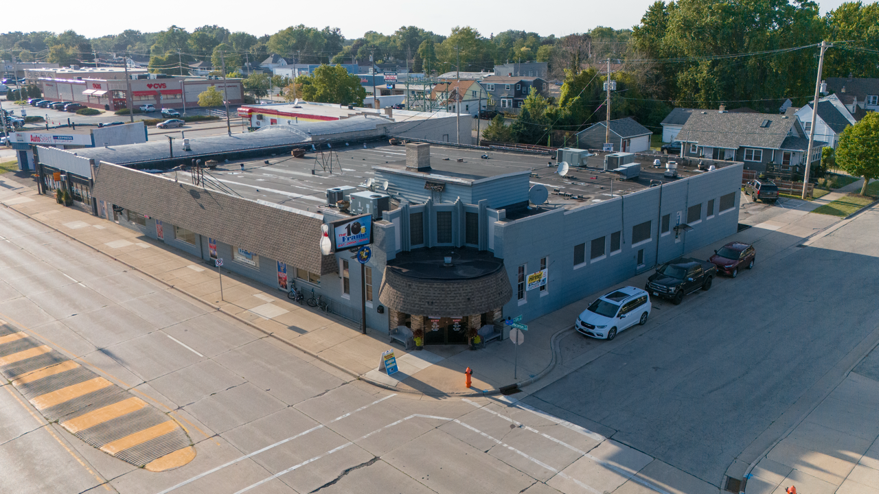 Aerial view of The 10th Frame on the corner of West Wisconsin Avenue in downtown Appleton.