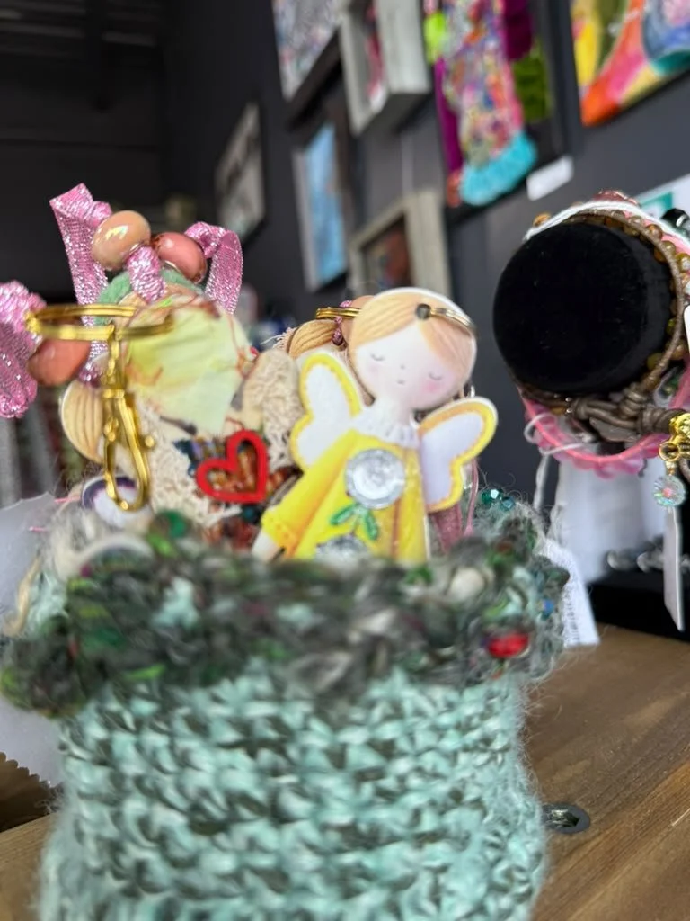 Colorful merchandise displayed inside the boutique marketplace