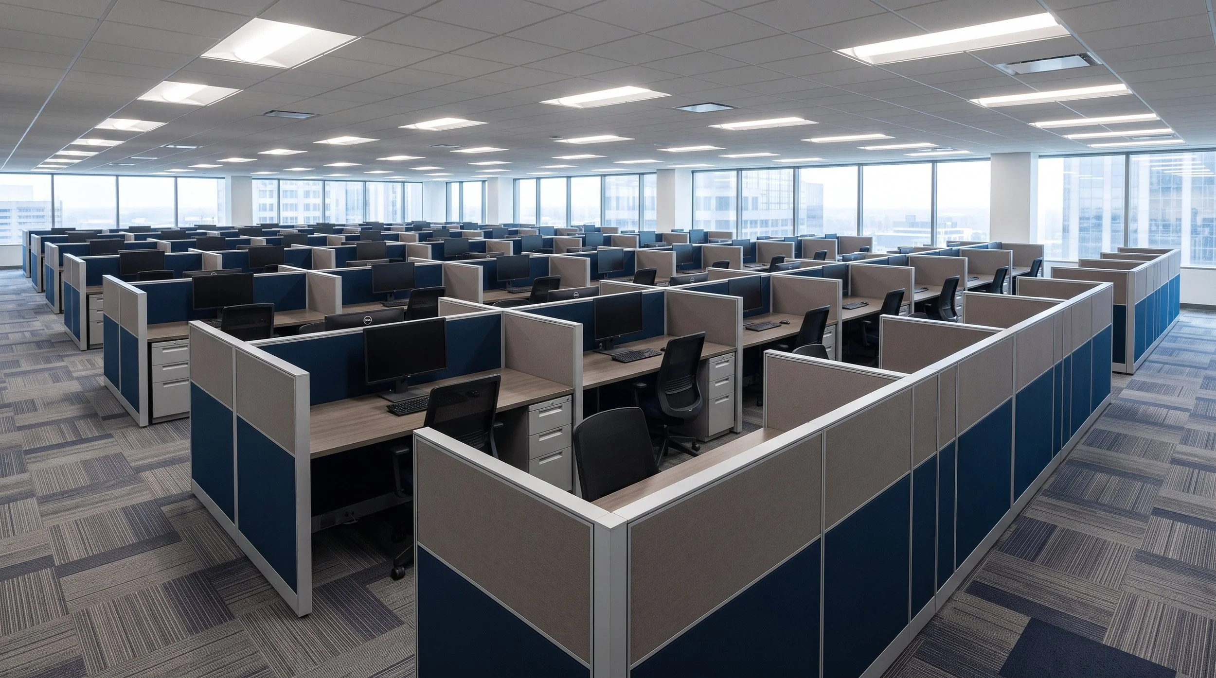 Cubicle installation, wide shot